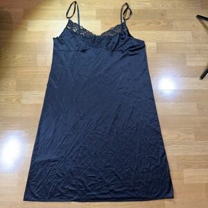 VTG Vassarette Nylon Lace Sleek Nightgown Sz Lg Sexy Black Silky